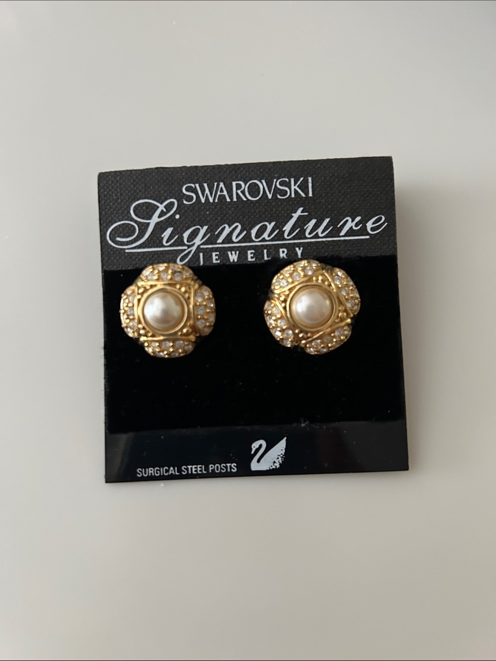 Swarovski Signature Gold Pearl & Crystal Stud Earrings